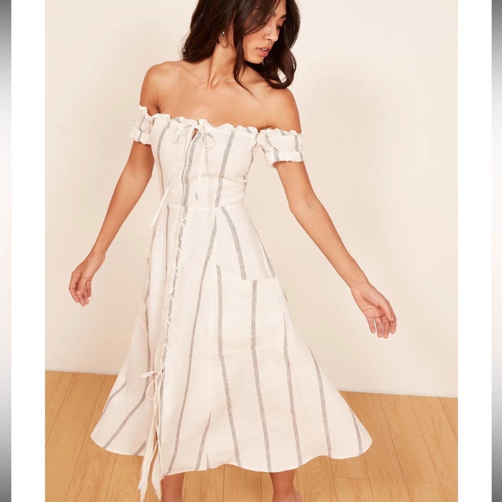 Reformation Bogota white striped linen dress size 2